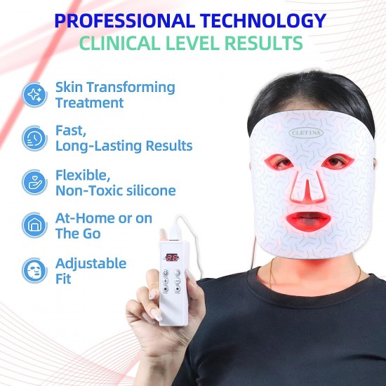 CLETINA Led Face Mask Light Therapy, Flexible Silicone 7 Colors Light,Portable Anti-Aging LED MASK, Red & Blue Light Therapy for Wrinkles, Rejuvenation & Tightening,Wrinkle Reduction