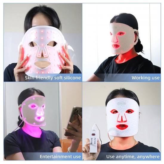 CLETINA Led Face Mask Light Therapy, Flexible Silicone 7 Colors Light,Portable Anti-Aging LED MASK, Red & Blue Light Therapy for Wrinkles, Rejuvenation & Tightening,Wrinkle Reduction